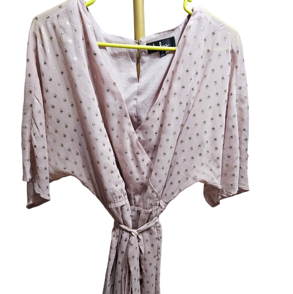 Lulus Delight at Dawn Gold and Mauve Print Surplice Romper Small - Picture 6 of 13